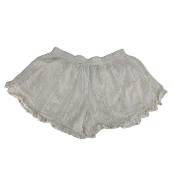Chloe Oliver White Gold Flowy Paper Bag Shorts Size Medium Women’s - Picture 3 of 6